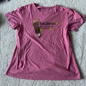 size large pink t shirt with teaching graphic